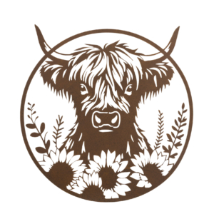 Floral Highland Cow Metal Plaque